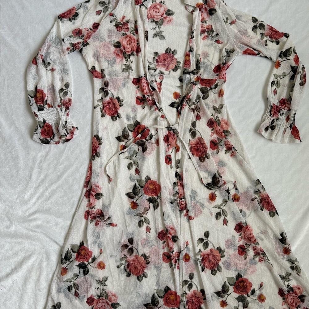 Siren Lily White and Pink Floral Long Sleeve Sheer Coverup - Picture 3 of 6